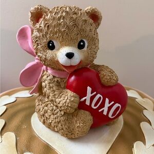 Valentine’s Day Resin Teddy Bear with XOXO Heart & Pink Bow